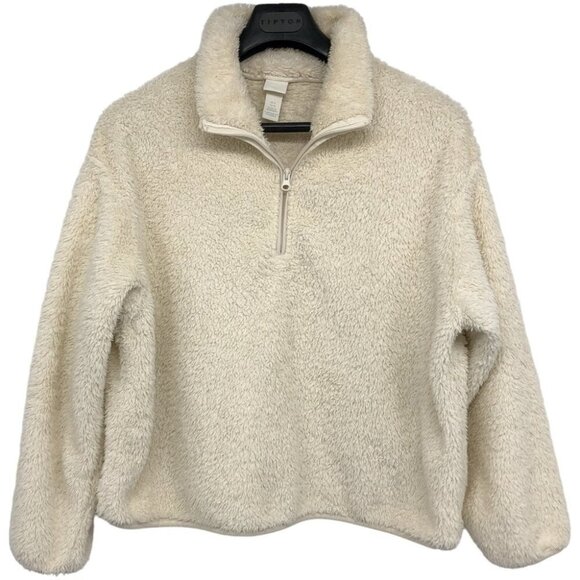 H&M Cream /  Off White Short 1/4 Zip Teddy Jacket size M - Picture 1 of 14